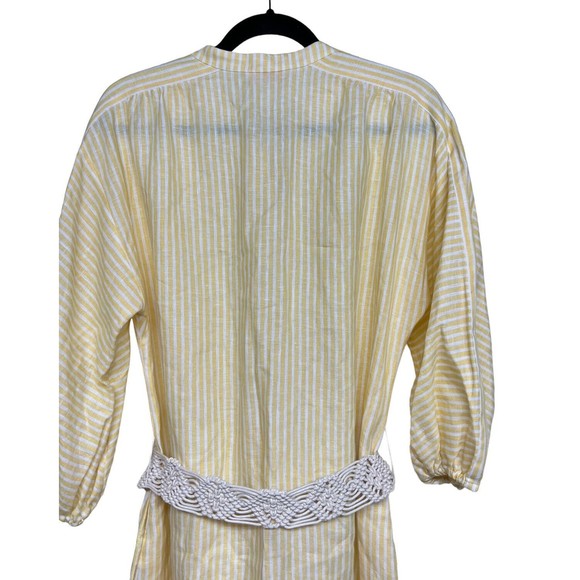 Tory Burch Linen Maxi Dress Yellow/ White Stripe Caftan Women’s Size Large - Picture 4 of 12